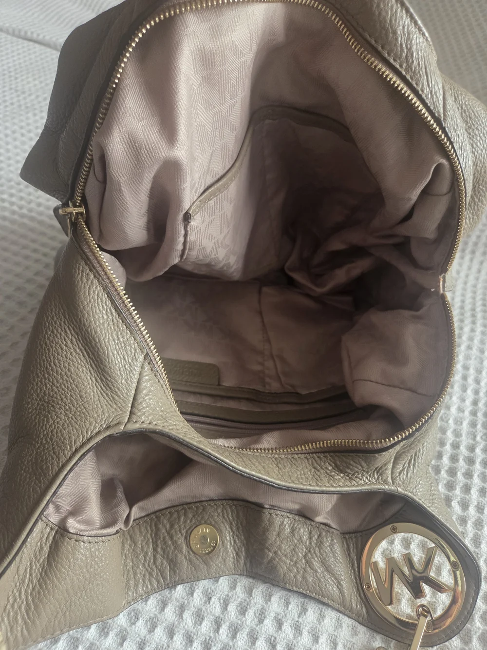 Michael Kors Taupe Pebbled Leather Shoulder Bag with Gold Hardware